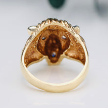 Load image into Gallery viewer, Estate vintage lion’s head ring in yellow gold with diamonds