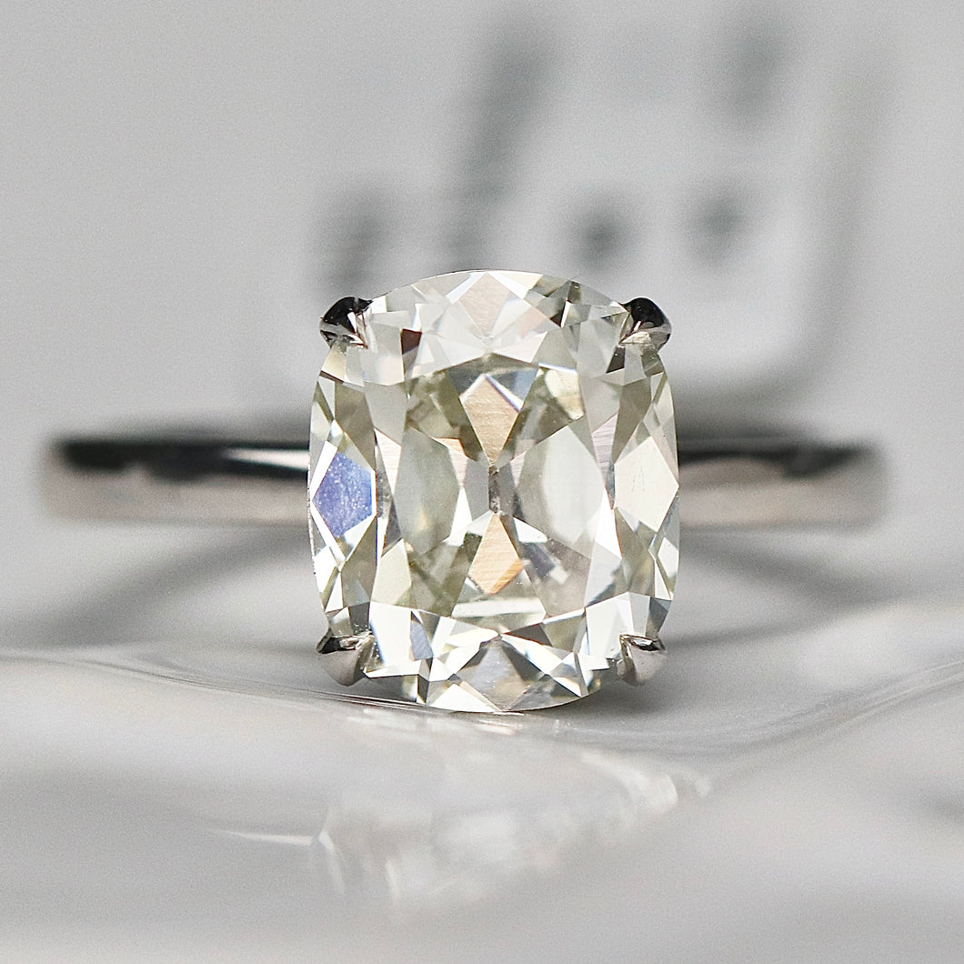 3.12ct antique cushion cut lab grown diamond ring in 14k white gold