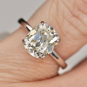 3.12ct antique cushion cut lab grown diamond ring in 14k white gold