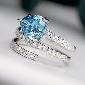 2.50ct Blue pear shaped lab grown diamond ring in 14k white gold