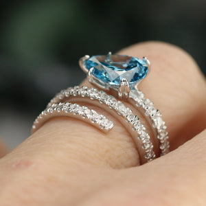 2.50ct Blue pear shaped lab grown diamond ring in 14k white gold