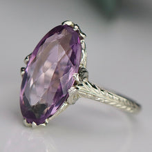 Load image into Gallery viewer, Estate Vintage moval amethyst ring in 18k white gold
