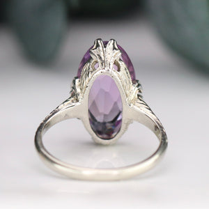 Estate Vintage moval amethyst ring in 18k white gold