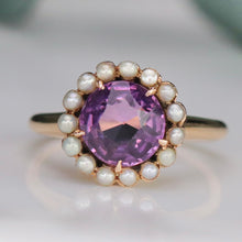 Load image into Gallery viewer, Estate Vintage amethyst and pearl ring in 14k yellow gold