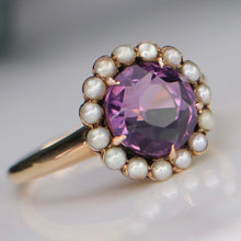 Load image into Gallery viewer, Estate Vintage amethyst and pearl ring in 14k yellow gold