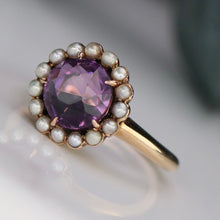 Load image into Gallery viewer, Estate Vintage amethyst and pearl ring in 14k yellow gold