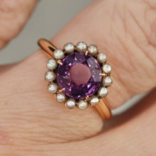 Load image into Gallery viewer, Estate Vintage amethyst and pearl ring in 14k yellow gold