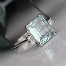 Load image into Gallery viewer, Estate vintage Aquamarine and diamond ring in 14k white gold