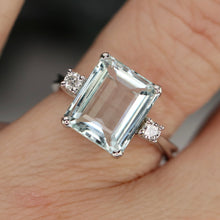Load image into Gallery viewer, Estate vintage Aquamarine and diamond ring in 14k white gold