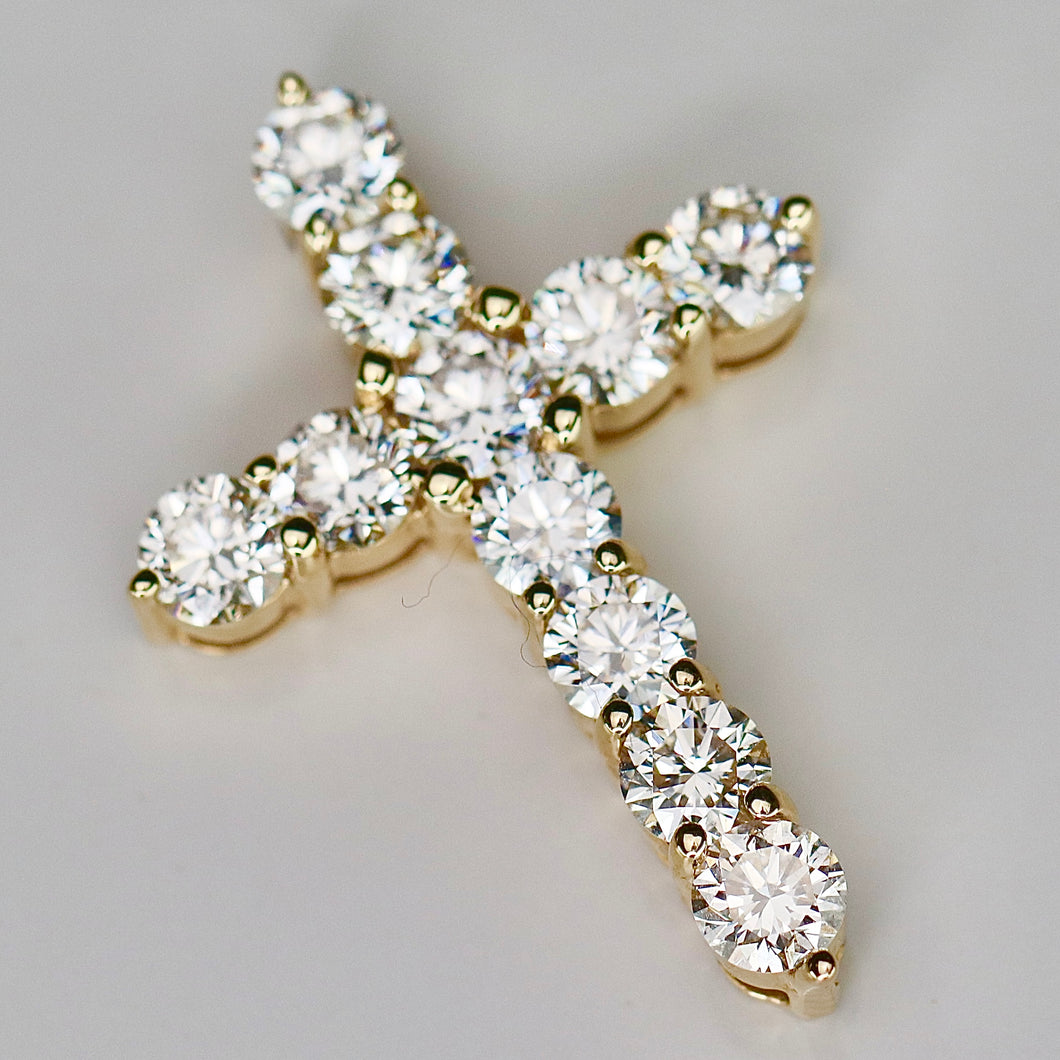 3ctw lab grown diamond cross pendant in 14k yellow gold