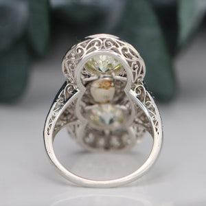 Estate vintage old european cut diamond and pearl ring in platinum