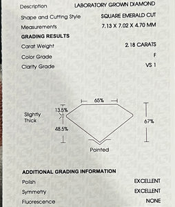 2.18ct asscher cut loose lab grown diamond F/VS1