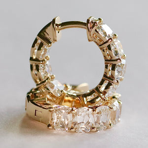 CUSTOM MADE TO ORDER: Lab grown diamond  3.75ctw E-F/VS antique cushion Huggies in 14k