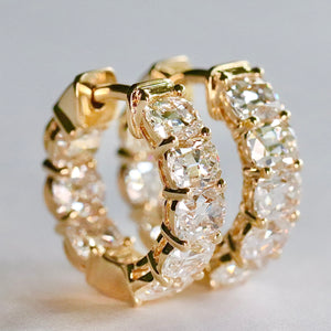 CUSTOM MADE TO ORDER: Lab grown diamond  3.75ctw E-F/VS antique cushion Huggies in 14k