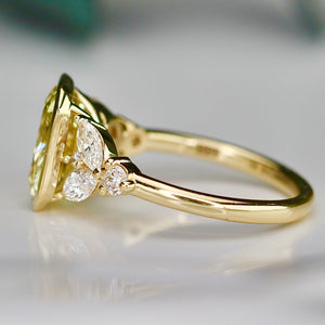 The Soleil: Fully custom lab grown yellow radiant 3.05ct diamond ring in 14k yellow gold