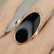 Load image into Gallery viewer, Estate HEAVY oval onyx vintage ring in yellow gold