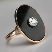 Load image into Gallery viewer, Vintage estate large oval onyx and diamond ring in yellow gold