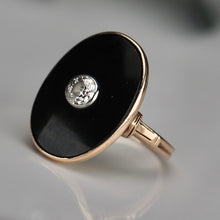 Load image into Gallery viewer, Vintage estate large oval onyx and diamond ring in yellow gold