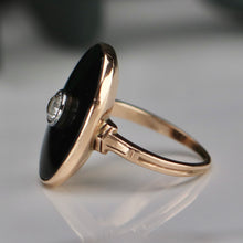 Load image into Gallery viewer, Vintage estate large oval onyx and diamond ring in yellow gold