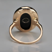 Load image into Gallery viewer, Vintage estate large oval onyx and diamond ring in yellow gold