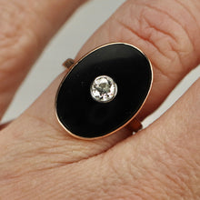 Load image into Gallery viewer, Vintage estate large oval onyx and diamond ring in yellow gold
