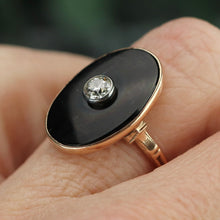 Load image into Gallery viewer, Vintage estate large oval onyx and diamond ring in yellow gold