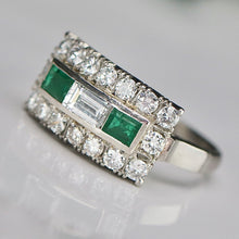 Load image into Gallery viewer, Estate vintage Emerald and diamond ring in platinum