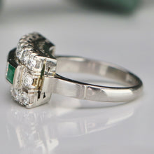 Load image into Gallery viewer, Estate vintage Emerald and diamond ring in platinum