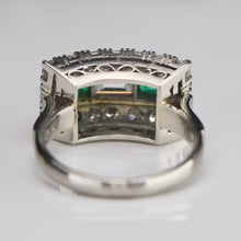 Load image into Gallery viewer, Estate vintage Emerald and diamond ring in platinum