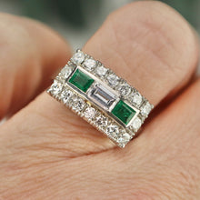 Load image into Gallery viewer, Estate vintage Emerald and diamond ring in platinum