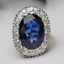 Load image into Gallery viewer, Estate vintage Princess Diana style lab grown Sapphire and diamond ring in 14k gold