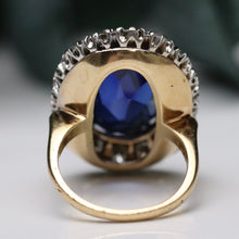 Load image into Gallery viewer, Estate vintage Princess Diana style lab grown Sapphire and diamond ring in 14k gold