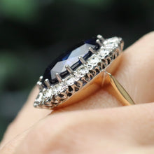 Load image into Gallery viewer, Estate vintage Princess Diana style lab grown Sapphire and diamond ring in 14k gold