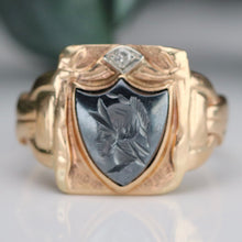 Load image into Gallery viewer, Estate Vintage hematite intaglio ring in yellow gold