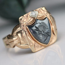 Load image into Gallery viewer, Estate Vintage hematite intaglio ring in yellow gold
