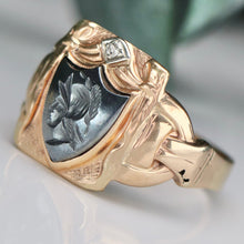 Load image into Gallery viewer, Estate Vintage hematite intaglio ring in yellow gold