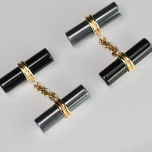 Load image into Gallery viewer, Estate vintage onyx &amp; hematite cufflinks in yellow gold