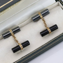 Load image into Gallery viewer, Estate vintage onyx &amp; hematite cufflinks in yellow gold