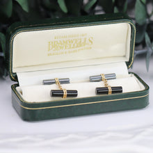 Load image into Gallery viewer, Estate vintage onyx &amp; hematite cufflinks in yellow gold