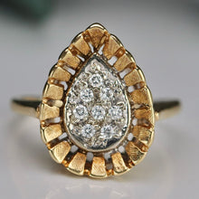 Load image into Gallery viewer, Vintage estate Pear shape diamond cluster ring in 14k yellow gold