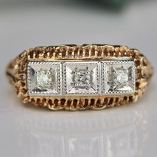 Load image into Gallery viewer, 40% OFF!  Vintage diamond filigree ring in yellow and white gold