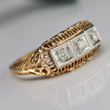 Load image into Gallery viewer, 40% OFF!  Vintage diamond filigree ring in yellow and white gold
