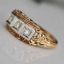 Load image into Gallery viewer, 40% OFF!  Vintage diamond filigree ring in yellow and white gold