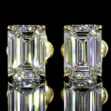 Load image into Gallery viewer, Lab grown 3ctw E-F/VS emerald cut Diamond studs in 14k yellow gold