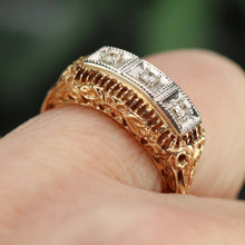 Load image into Gallery viewer, 40% OFF!  Vintage diamond filigree ring in yellow and white gold