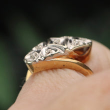 Load image into Gallery viewer, Vintage princess style diamond ring in 14k yellow and white gold