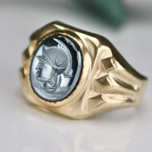Load image into Gallery viewer, Estate Vintage hematite intaglio ring in yellow gold