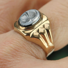 Load image into Gallery viewer, Estate Vintage hematite intaglio ring in yellow gold