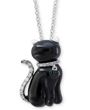 Load image into Gallery viewer, SPECIAL!  Sweet EFFY Onyx kitty cat necklace with diamonds in 14k white gold