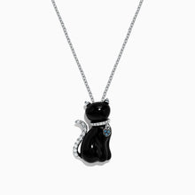 Load image into Gallery viewer, SPECIAL!  Sweet EFFY Onyx kitty cat necklace with diamonds in 14k white gold